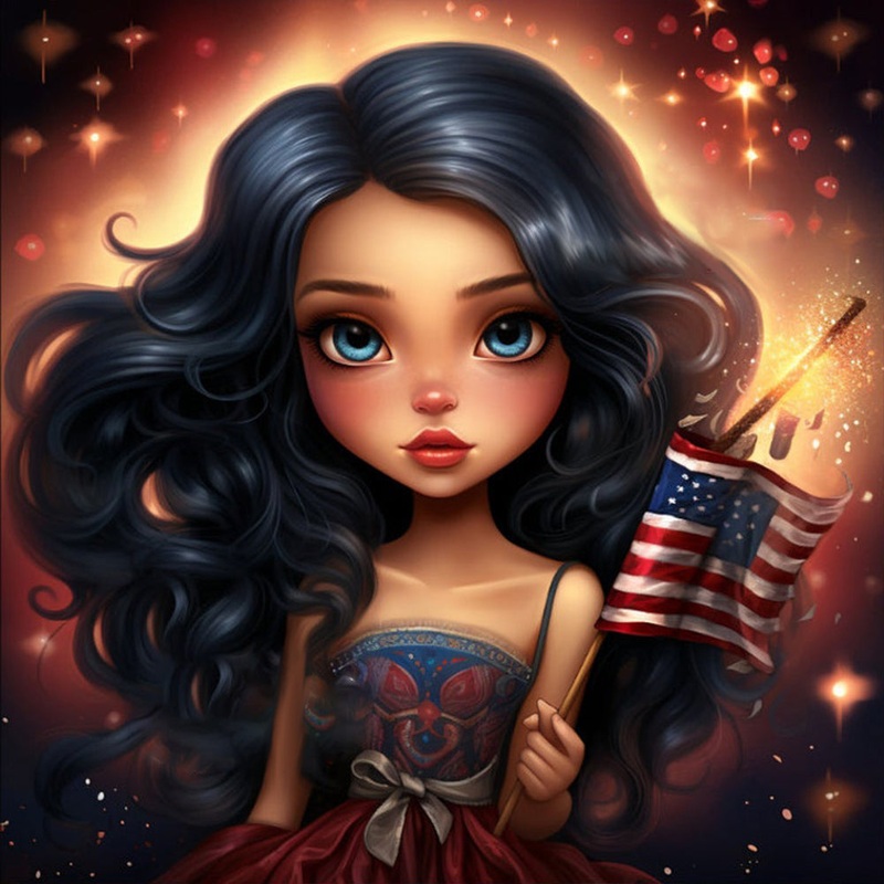 Cartoon Curly Hair Girl – Full Round Drill Diamond Painting 30*30CM