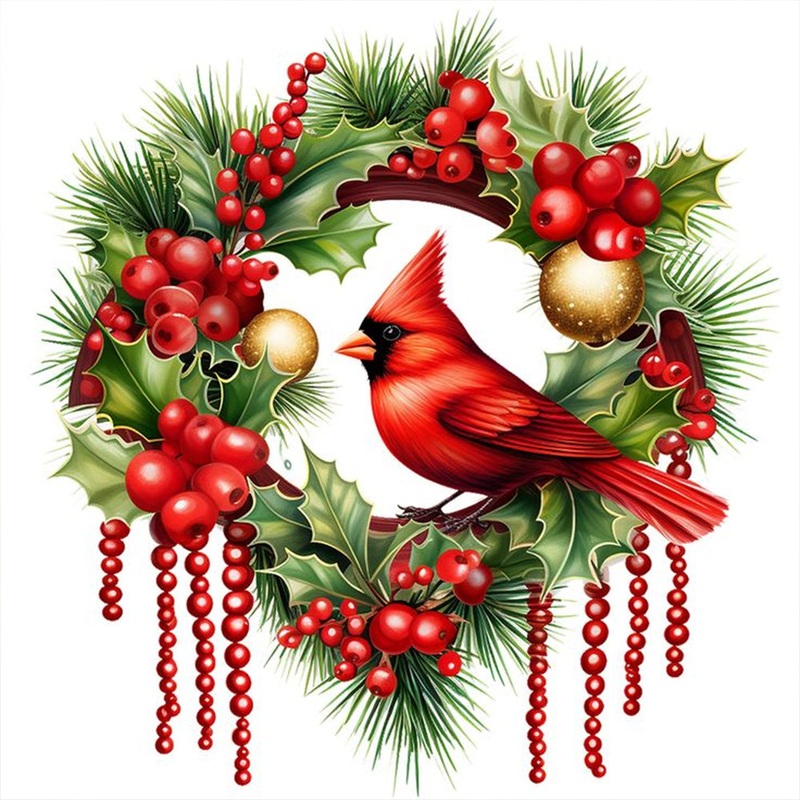 Christmas Cardinal – Full Round Drill Diamond Painting 30*30CM