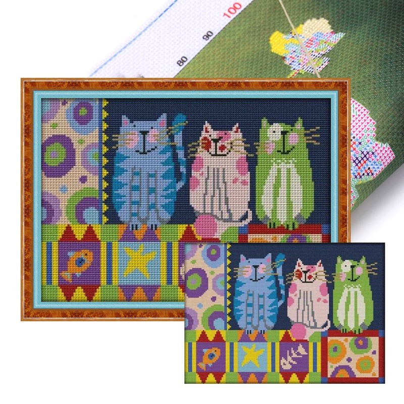 Abstract Painted Cat – 14CT Stamped Cross Stitch 34*26CM(Joy Sunday)