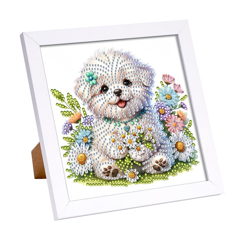 Little White Dog – Special Shaped Drill Diamond Painting 18*18CM