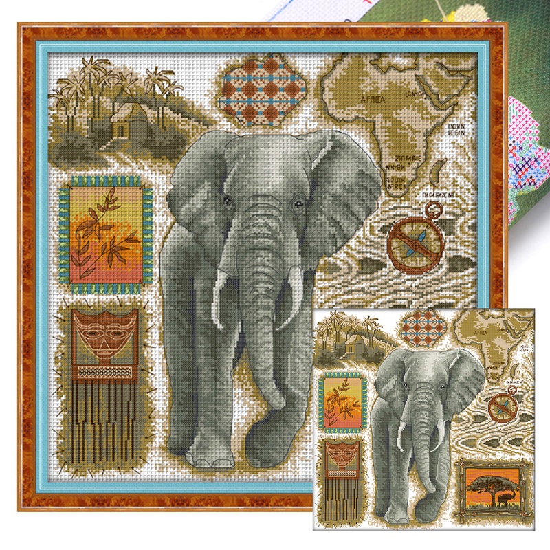 African Elephant – 14CT Stamped Cross Stitch 41*41CM