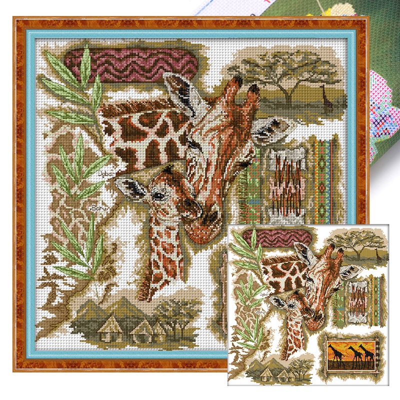 African Giraffe – 14CT Stamped Cross Stitch 41*41CM