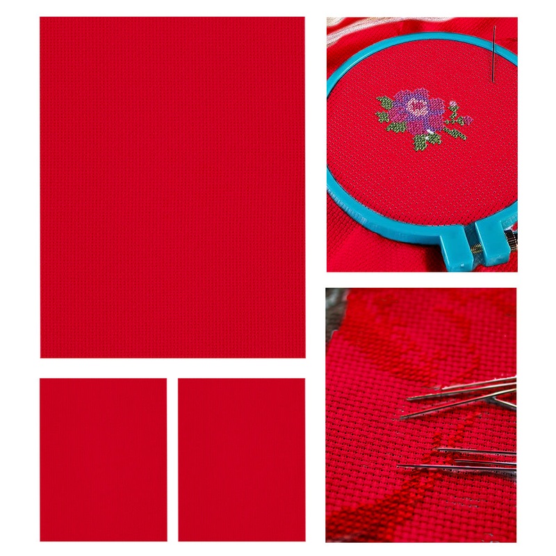 3 Pcs Red Cross Stitch Cloth 11 Count Classic Embroidery Fabric (15.7×19.7in)