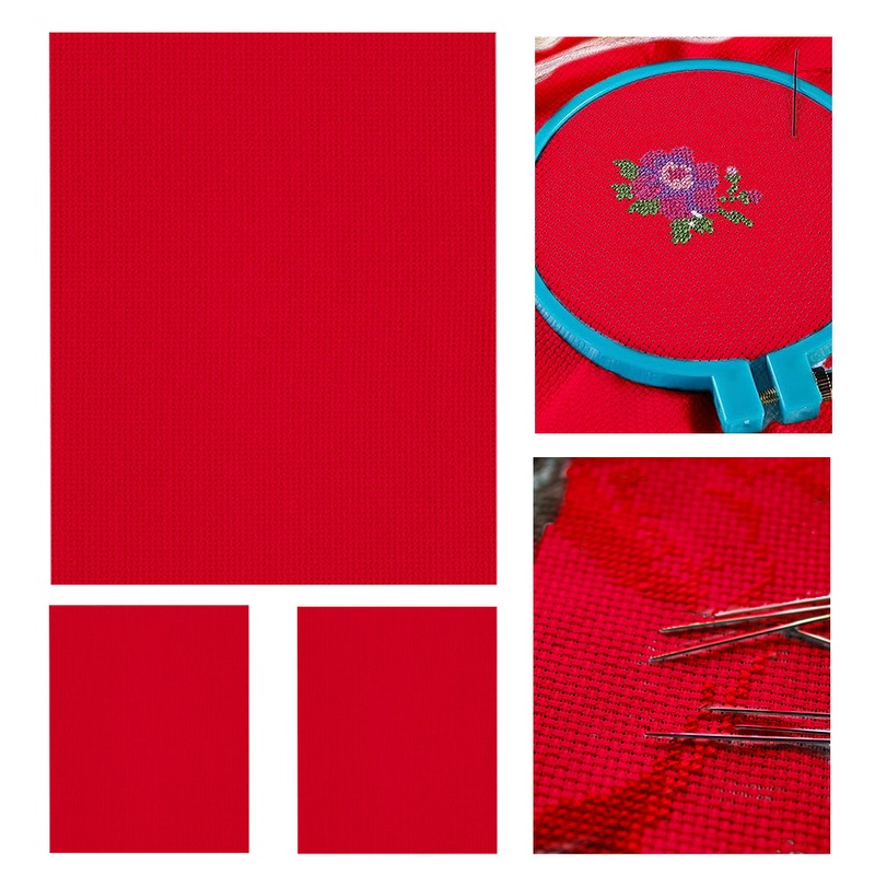 3 Pcs Red Cross Stitch Cloth 11 Count Classic Embroidery Fabric (19.7×23.6in)