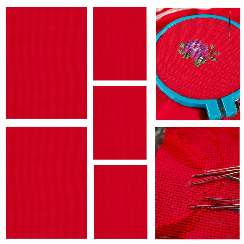 5 Pcs Red Cross Stitch Cloth 11 Count Classic Embroidery Fabric (11.8×15.7in)