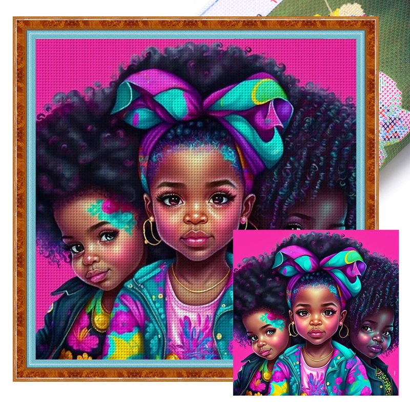 African Curly Hair Little Girl – 11CT Stamped Cross Stitch 40*40CM