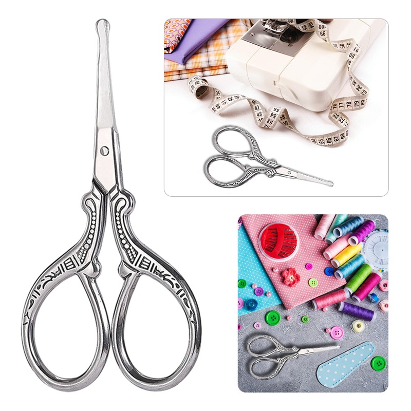 Vintage European Style Scissors Embroidery Scissor 9×4.6cm (Sliver Round Head)